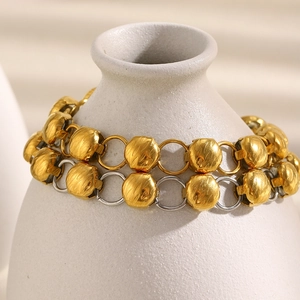Edelstahl Armband 18K Vergoldet Strukturierte Runde Perle Kette Für Damen Minimalistischer Eleganter Schmuck