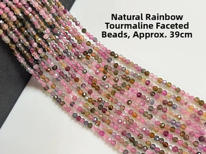 Détail de fils de perles facettées en tourmaline arc-en-ciel naturelle de 39cm pour bijoux DIY