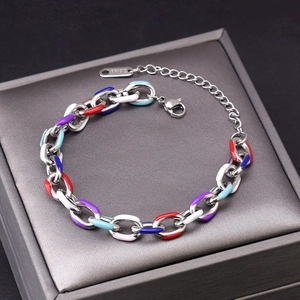 Colorful Enamel Stainless Steel Chain Bracelet Hip Hop Punk Drip Oil Thick Curb Link Jewelry For Women Men Adjustable