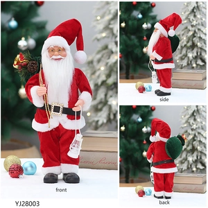 Front side and back views of an 18-inch Santa Claus figurine with a lantern and gift bag