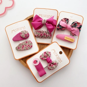 Girls Hair Clips Fabric Bow Floral Handmade Pink Barrettes For Kids Sweet Elegant Side Hairpin Headwear Accessories