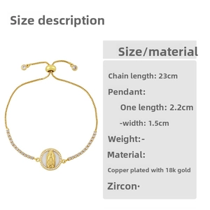 Detail of 18K gold plated Virgin Mary pendant with sparkling cubic zirconia pavé