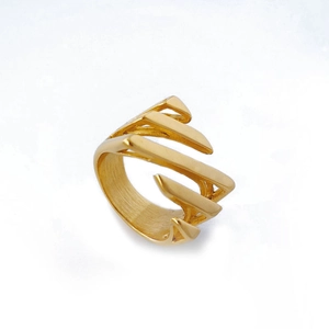 Modern geometric 18k gold plated stainless steel multi-layer ring with brushed metal finish