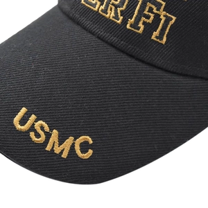 Casquette de baseball USMC en coton noir avec broderie dorée et emblème militaire