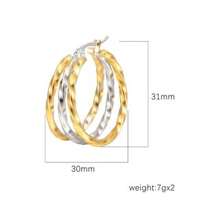 Multi Layer Twisted Hoop Earrings Stainless Steel Two Tone Gold And Silver Round Intertwined Minimalist Fashion For Women