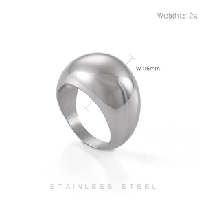 Detailed specs of silver polished stainless steel dome ring showing 16mm width and 12g weight