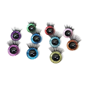 Colorful 3D craft doll eyes with eyelashes and glitter finish in assorted sizes