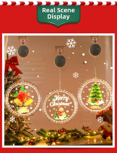 Three-piece LED Christmas window lights featuring bells, snowmen and trees in warm white