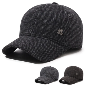 Men Winter Woolen Baseball Cap With Ear Protection Warm Windproof Cotton Blend Adjustable Vintage Dad Hat