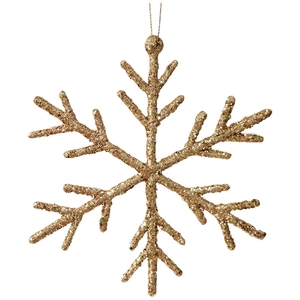 Sparkling gold snowflake Christmas tree ornament with glitter finish and hanging string