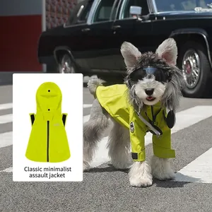 Neon green waterproof dog hooded windbreaker jacket with sleek street style design