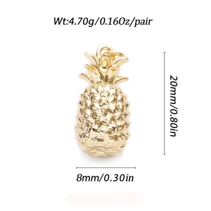Detail view of a gold pineapple charm pendant with dimensions and weight specifications