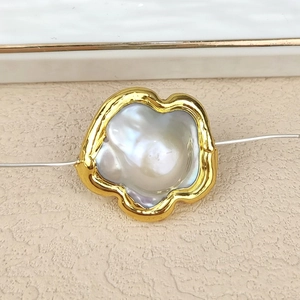 Irregular baroque freshwater pearl pendant with gold plated edges for DIY jewelry making