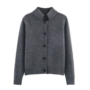 Knitted Cardigan Sweater With Glitter Metallic Thread Mock Neck Single Breasted Button Up Outerwear For Women Autumn Winter