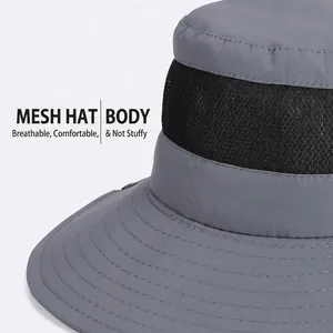 Outdoor mesh sun hat in dark grey with wide brim for breathable summer fishing use