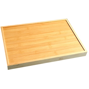 Minimalist rectangular bamboo jewelry display tray with natural wood grain finish