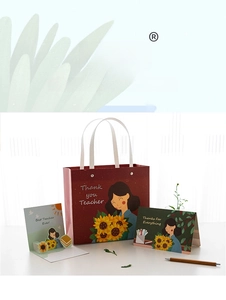 Teacher appreciation gift set featuring a red gift bag and 3D floral pop-up card