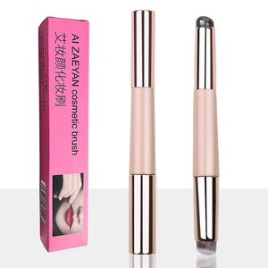 Dual Ended Makeup Brush Silicone Lip Brush Synthetic Fiber Concealer Foundation Brush Wood Handle Portable With Cap