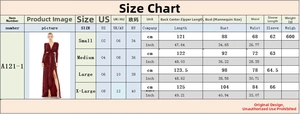 Detailed size guide for backless sequin evening dress with split and long sleeves