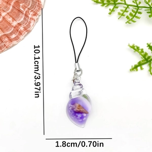 Detail shot of ocean theme conch keychain pendant with 10.1cm length dimension mark