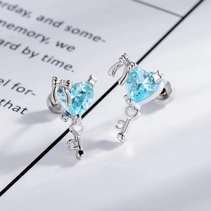 Zircon Heart Key Ear Cartilage Stud Titanium Steel Copper Bow Design Piercing Earring For Women