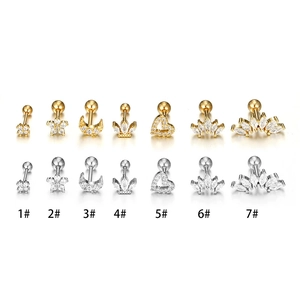 16G stainless steel heart and star cartilage earrings with sparkling cubic zirconia studs