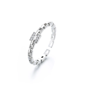 Minimalist silver chain link open ring featuring sparkling micro-pave zircon crystals