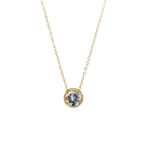 Minimalist gold plated stainless steel necklace with a sparkling white zircon pendant
