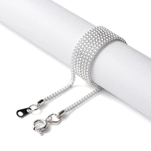 Detail showing high-polish silver box chain with lobster clasp for DIY jewelry