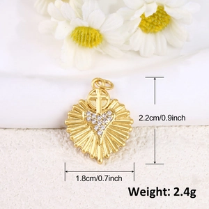 Gold plated heart cross pendant with zircons, size 2.2x1.8cm, weight 2.4g for jewelry