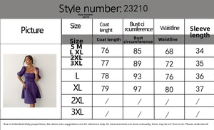 Size chart detail for square neck short sleeve dress with measurements for S to XL sizes