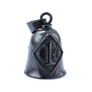 Vintage motorcycle guardian bell pendant in polished black finish with 1% ER logo
