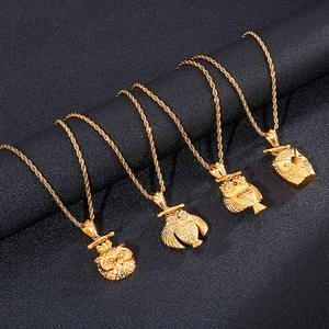 Five styles of hip-hop gold owl pendants with twisted rope chains for men and women