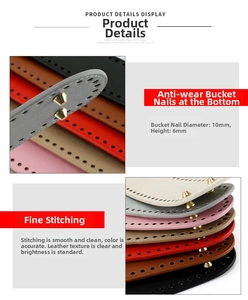 Detail of DIY PU leather bag base with golden protective rivets and fine stitching