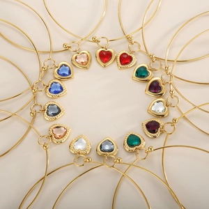 Polished titanium steel heart pendant collar necklaces with multi-colored glass stones