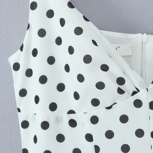 Elegante mouwloze maxi-jurk met polkadots, een V-hals en een onzichtbare zijrits aan de zijkant