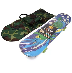 Detail view of durable camouflage skateboard bag and 8-layer maple wood board construction