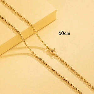 Golden 60cm stainless steel Venetian box chain necklace with a secure lobster clasp