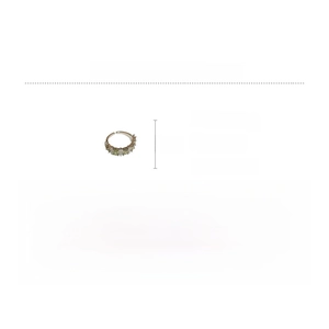 Detail view of gold copper open ring featuring green and white zircon settings
