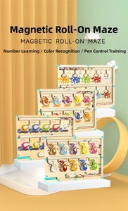 Macro detail of wooden magnetic bead maze puzzle for color and number learning