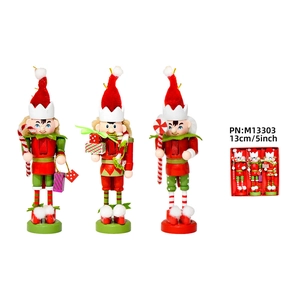 Three-piece set of 13cm wooden clown nutcracker ornaments in red, green, and white