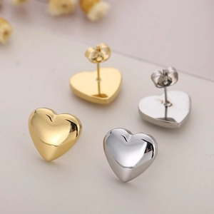 18K gold plated and silver stainless steel heart stud earrings set for women