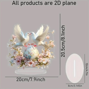 Detailed dimensions of 2D acrylic Easter decoration showing 20x20.5cm main piece and base