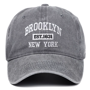 Vintage dark gray Brooklyn embroidered cotton baseball cap with 3D white lettering