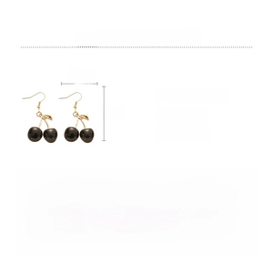 Detailed size and weight guide for black resin cherry earrings with gold leaf hooks