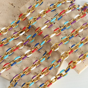 Colorful enamel titanium steel gold chain necklace featuring vibrant multi-color accents