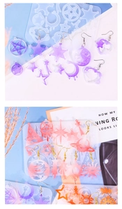 Star and moon silicone molds for DIY resin earrings featuring colorful gradient pendants