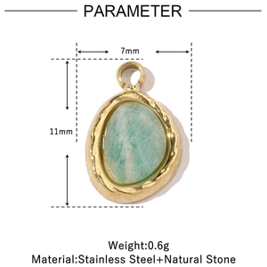 Paramètres de taille détaillés du pendentif en pierre naturelle 7mm x 11mm en acier doré