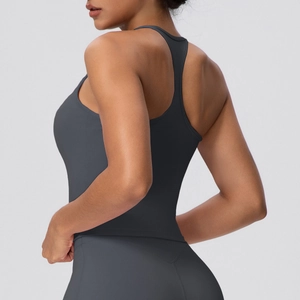 Detail view of charcoal grey high-stretch racerback sports bra and leggings set