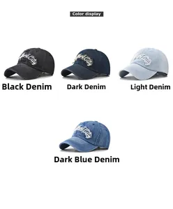 Détails des casquettes en jean délavé avec broderie York City en quatre couleurs